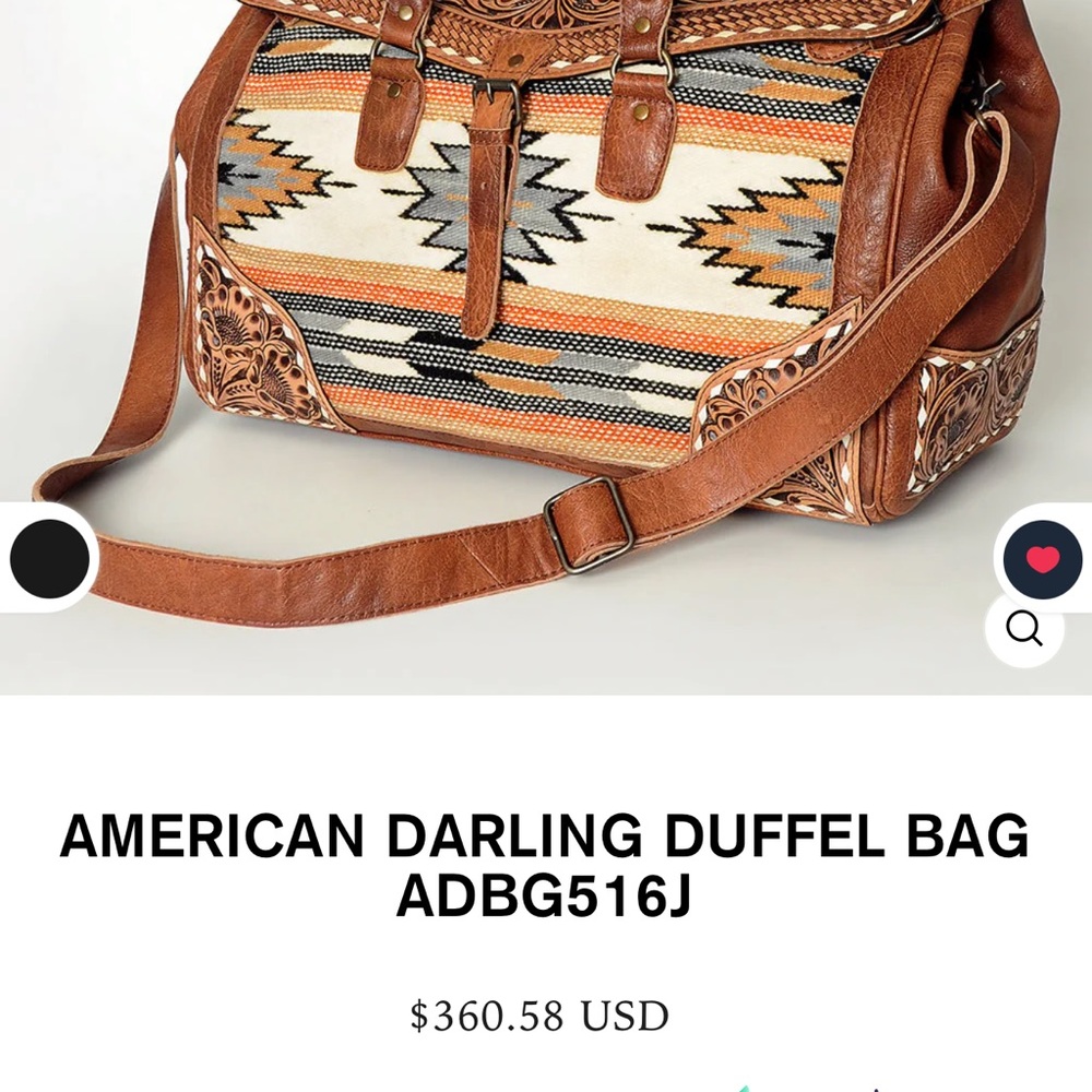 American Darling Tan and Brown Geometric Duffel Bag